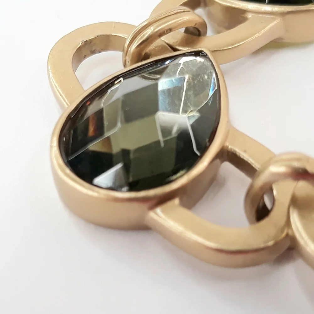 Anne Klein Vintage Mogul Heavy Brushed Satin Gold Tone Lucite Jewels Necklace - Picture 5 of 12